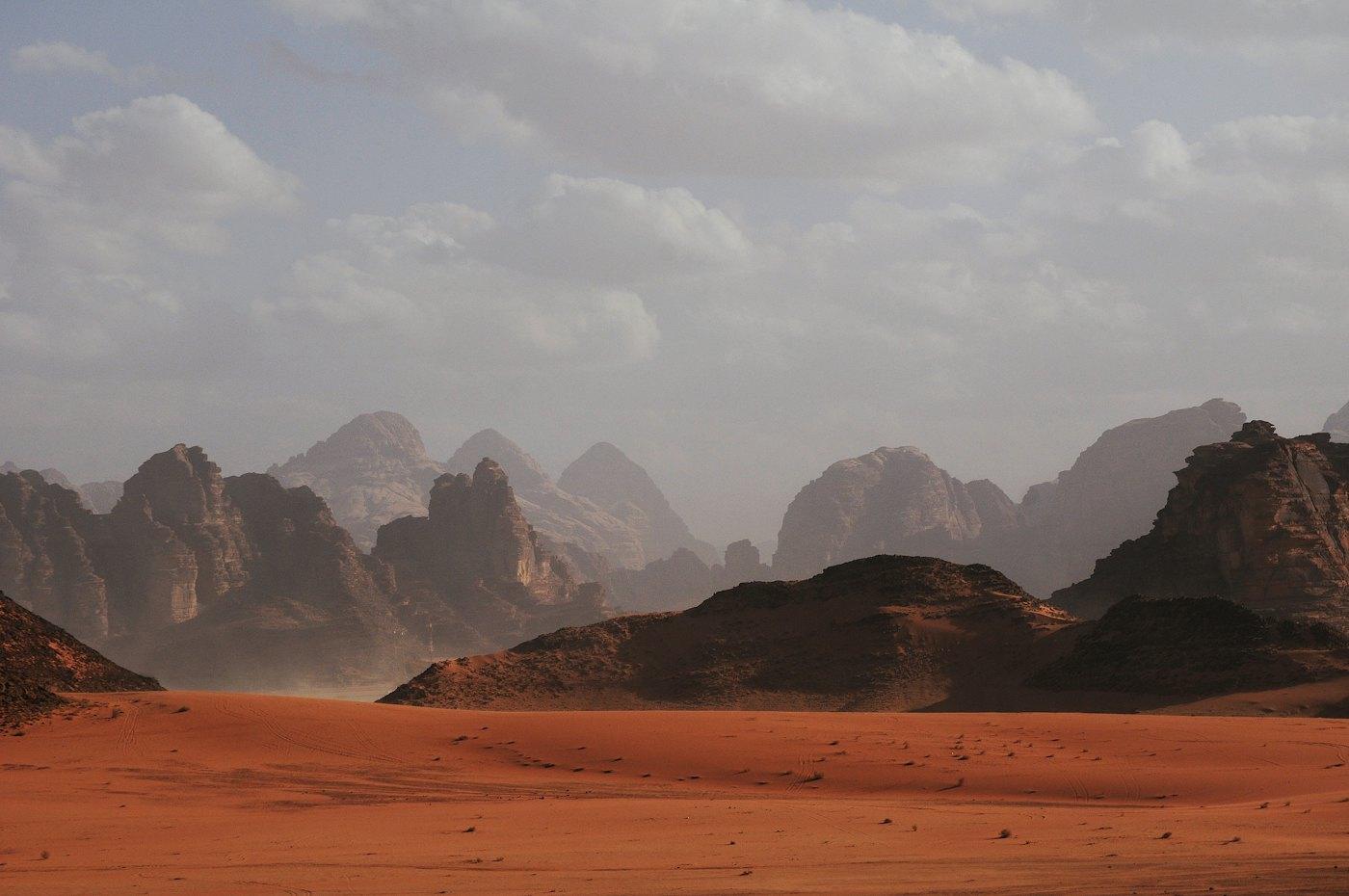 Arabian desert landscape at dusk